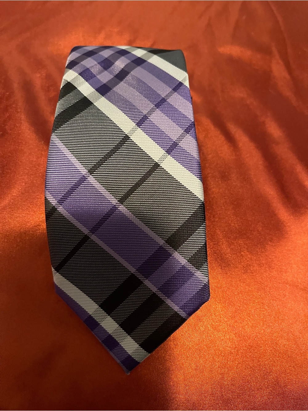Men's Purple Plaid Tie With Silver Tie Bar- Classic Formal Accessory